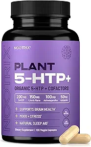 Nootrix Organic Plant 5 HTP+ Supplement | Supports Memory, Mental Focus, Cognitive Health & Energy | Promotes Healthy Mood & Brain Function | Vitamin B6 & L Theanine | 120 Capsules