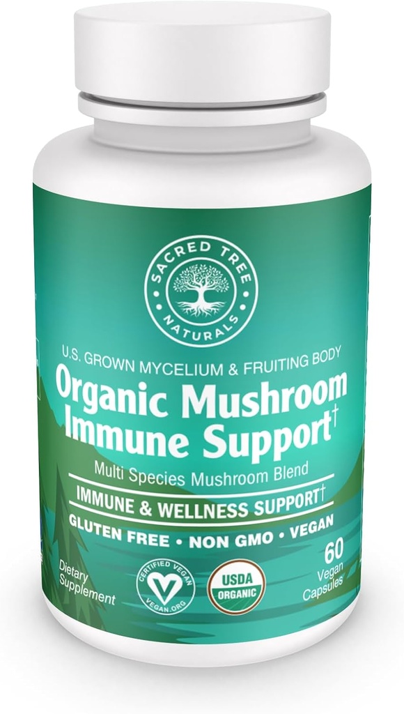 Orgánica Mushroom Immune Support Capsules, 9 Mushroom Blend for Immune Health &amp; Wellness with Reishi, Lion's Mane, Cordyceps &amp; Más - 100% Puro, No GMO, Vegan