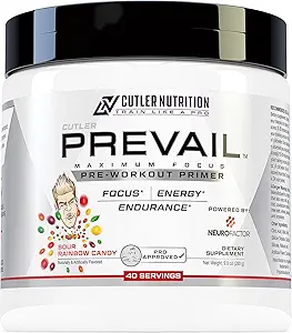 Prevail Pre Workout Powder with Nootropics: Pre-Workout Drink for Hombre and Women, Cutting Edge Energy and Focus Supplement with L Citrulline, Alpha GPC, L Tyrosine ← Sour Rainbow Candy, 40 Scoops