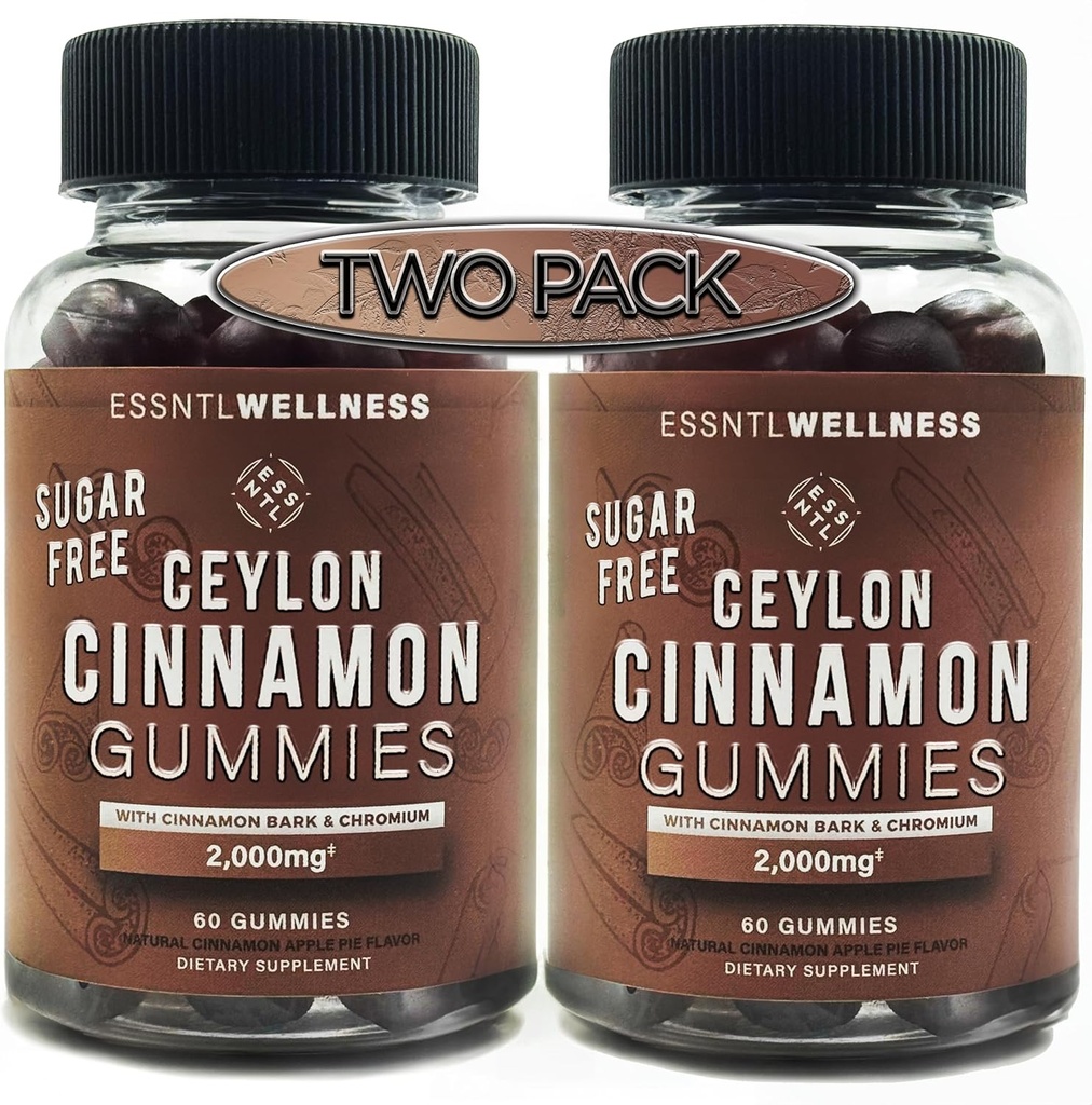 Ceylon Cinnamon Sugar Gummies gratis, (120ct 2,000mg/Serving) Soporte conjunto, Antioxidante, Delicious Sugar Free Apple Pie Gummies, Vegan y Gluten Gratis