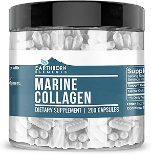 Péptidos de colágeno (200 cápsulas) Colágeno de pescado hidrolizado, no transgénico, libre de olores, biodisponible (960 mg de servicio)