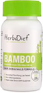 Herbadiet Bamboo Extracto Cápsulas ← Soporta la piel saludable, el pelo y las uñas  durable Natural Hair Suplemento con 70% Silica (120 cápsulas)