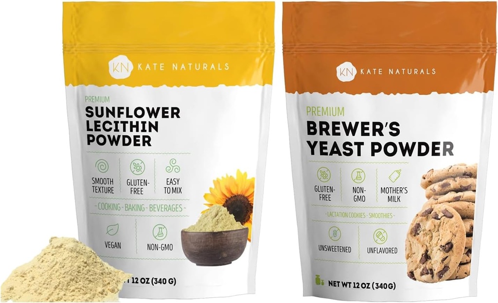 Kate Naturals Sunflower Lecithin Powder (4oz) &amp; La levadura (12oz) Bundle