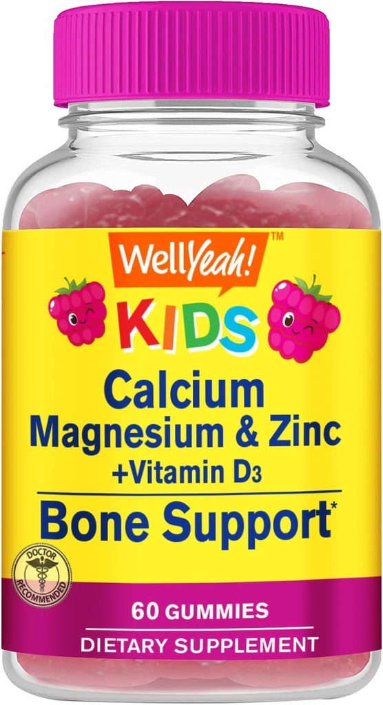 Calcio, Magnesio, Zinc + Vitamina D3 Gummies by WellSí ← Bone, Muscle y Nerve Health Support, Immune Support Silencio para Hombres y Mujeres TEN Gluten Free, Non GMO ← Raspberry Flavor Silencio 60 Conde
