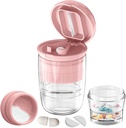 Pill Cutter Splitter con dispensador, Pill Cutter para Píldoras pequeñas o grandes, Crushes Píldoras, Vitaminas, Tabletas, Acero Inoxidable, Copa de Bebida Desmontable (Pink-1)