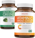 Super Greens &amp; Vitamina C (3-Month Supply) Vitamin Greens Bundle of Organic Super Greends Powder - Completo Superfood (180 cápsulas) & Vitamina C Immune Support (180 cápsulas vegetarianas)