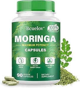 Moringa Capsules  800mg Pure Moringa Powder Capsules – Soporta Energía, Esquí y Gut Health, Sistema Inmunitario – Superalimentos Verdes con Vitaminas y Aminoácidos (90 Caps)