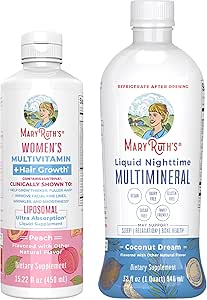 MaryRuth's Women's Multivitamin + Hair Growth Liposomal (Peach) & Liquid Nighttime Multimineral (Coconut, 15oz)