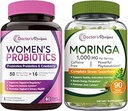 Recetas del médico Probióticos de mujeres &amp; Organic Moringa Bundle, GI y Salud de las Mujeres, Apoyo Antioxidante Natural, No Gluten, Pro (60 cápsulas) & Moringa (90 cápsulas)