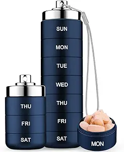 Mossime Metal Travel Pill Organizer, Portable 7 Day Vitamin Organizer Stackable, Waterproof 1 Times A Day Pill Box, Gran Contenedor de Pill, Daily Medicine Organizer for Vitamin, Fish Oil, Supplement