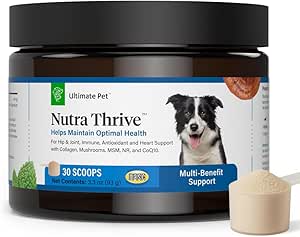 Ultimate Pet Nutrition Nutra Thrive Canine, 40-in-1 Suplemento de Polvo Nutricional para Perros con Digestión y Soporte Inmunitario, Vitaminas, Minerales, Probióticos, Enzimas, 30 Scoops