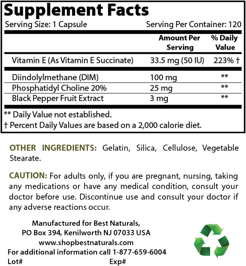 Mejores Naturales DIM Suplemento 100 mg &amp; Vitamina B12 6000 mcg