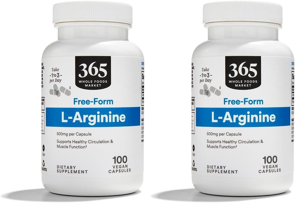 Mercado completo de alimentos, L Arginine 500Mg 100 Veggie Caps (Pack de 2)