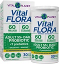 Vital Planet - Vital Flora Adultos Más de 55 Daily Probiotic 60 Billion CFU, Diverse Strains, Prebióticos Orgánicos, Estante de Salud Inmune y Digestivo Probióticos Estables para Mujeres y Hombres, 30 cápsulas