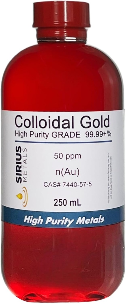 True Colloidal Gold (50 ppm) - 99.99+% Purity - 250 mL (8.45 Fl Oz) in a Clear BPA-Free Plastic Bottle, 1 Count (Pack of 1)