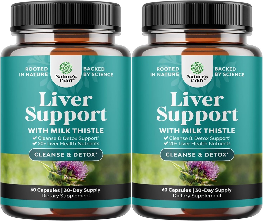 Natures Craft Liver Cleanse Detox &amp; Repair 2 Pack Bundle - Herbal Liver Support Milk Thistle Suplemento - Silymarin Milk Thistle Suplementos con Dandelion Root, Choline, Beetroot & Artichoke Extract