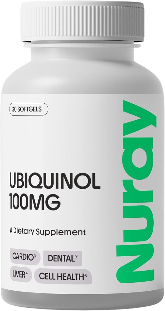 Nuray Ubiquinol 100mg Softgels, Forma activa de CoQ10 para la Salud Cardiovascular y Dental, Soporte Inmunitario sin gluten, Enhances Liver Health, 30 Conde