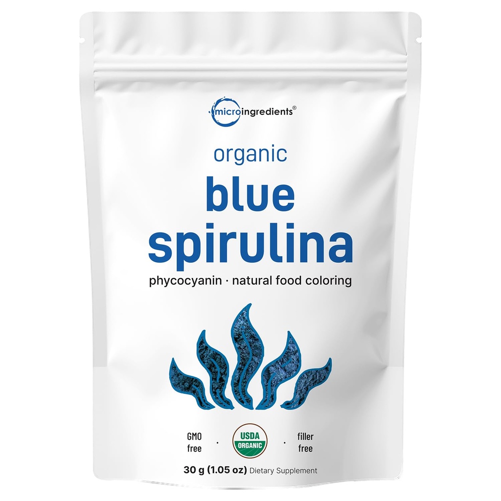 Orgánica Blue Spirulina Powder (Phycocyanin Extract), 30 Servings - No Fishy Smell, 100% Vegan Protein de Blue-Green Algae, Natural Luminous Food Coloring for Smoothies, Baking, Drinks & Cooking