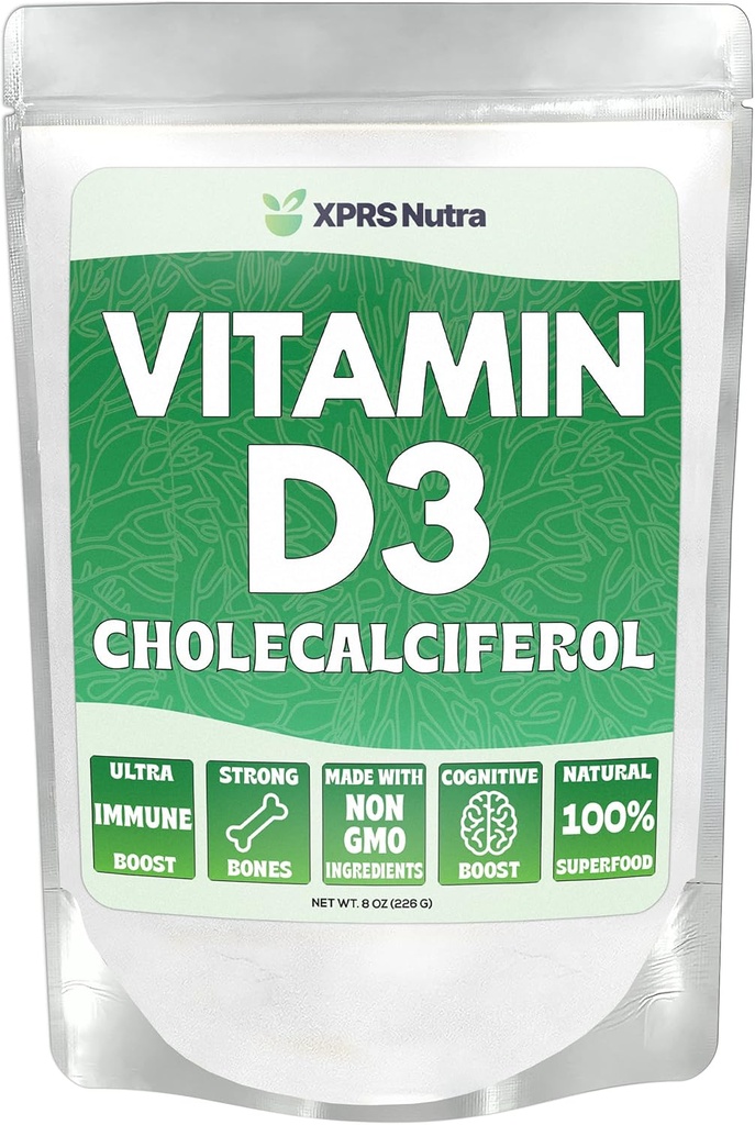 XPRS Nutra Vitamina D3 Powder (Cholecalciferol) - Unflavored VIT D for Bones and Immunity - Vitamina D3 Powder for Muscle Function - Suplementos de vitamina D (8 onzas)