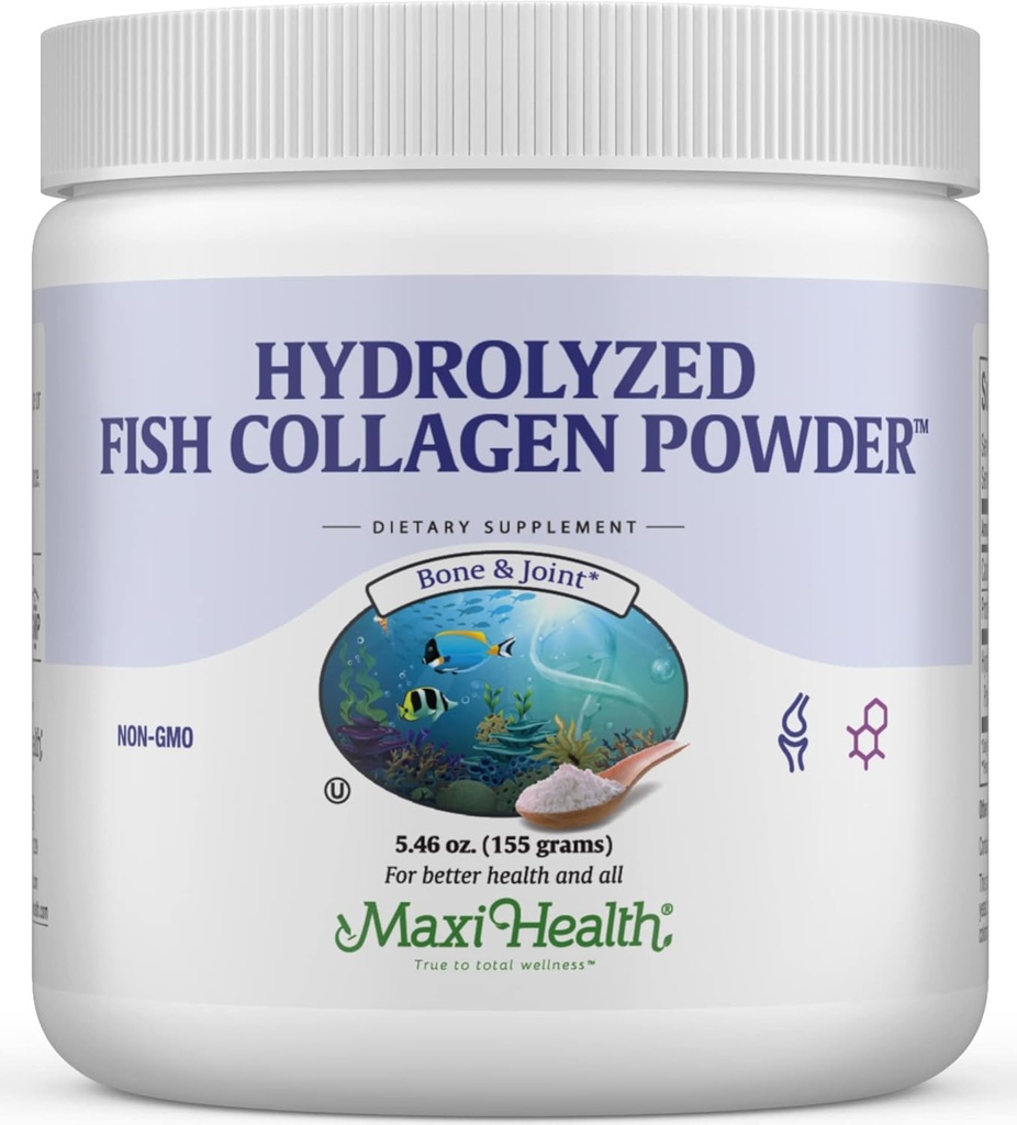 Maxi Health Collagen Peptides Powder – Type I Unflavored Marine Powder Collagen for Women & Men - Wild-Caught Protein Supplement for Joints, Skin, Hair & NailNails (5.46 oz)