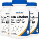 Nutricost Hierro Chelatado, Como Ferrochel, 36 mg, 240 cápsulas (3 botellas)