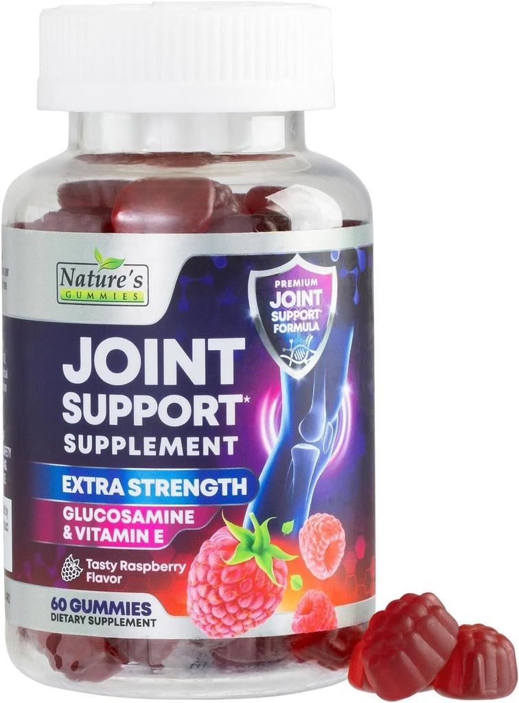 Suplemento de soporte conjunto - Glucosamina de fuerza adicional Gummy soporta articulaciones Salud &amp; Flexibilidad para la espalda, rodillas, manos - Vitamina Natural E Apoyo inmunológico - Mejores Gummies para Hombres Mujer - 60 Gummies