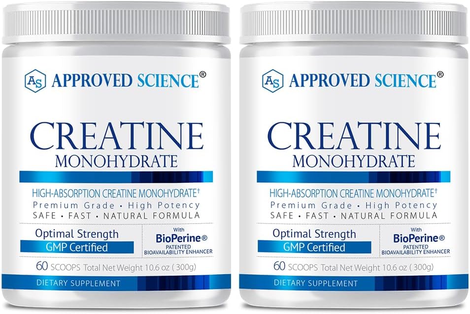 Polvo de Monohidrato de Creatina aprobado con BioPerine - Soporte de entrenamiento - 120 Servings - 5g Por Serving - Unflavored - Pack of 2 - Non-GMO, Vegan