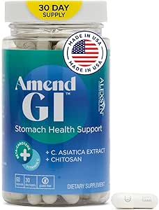 Amend GI All-Natural Stomach Health Support 60 Capsules - Nutraceutical for Stress-Induced Ulcer Symptoms - Supports Healing and Digestive Health with Asiatica Extract & CM Chitosan