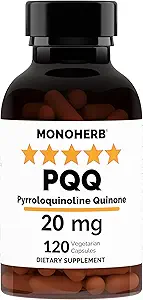 MONOHERB PQ 20 miligramos - PQQ Suplemento, Pyrroloquinoline Quinone, 120 cápsulas