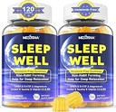Melatonin Free Sleep Gummies with Magnesium Glycinate, GABA, 5-HTP, L-Theanine, Valerian, Chamomile, Lemon Balm, Vitamina D3 &amp; B6 - Hormone &amp; Drug- Free, Non-Habit Forming,2 Pack