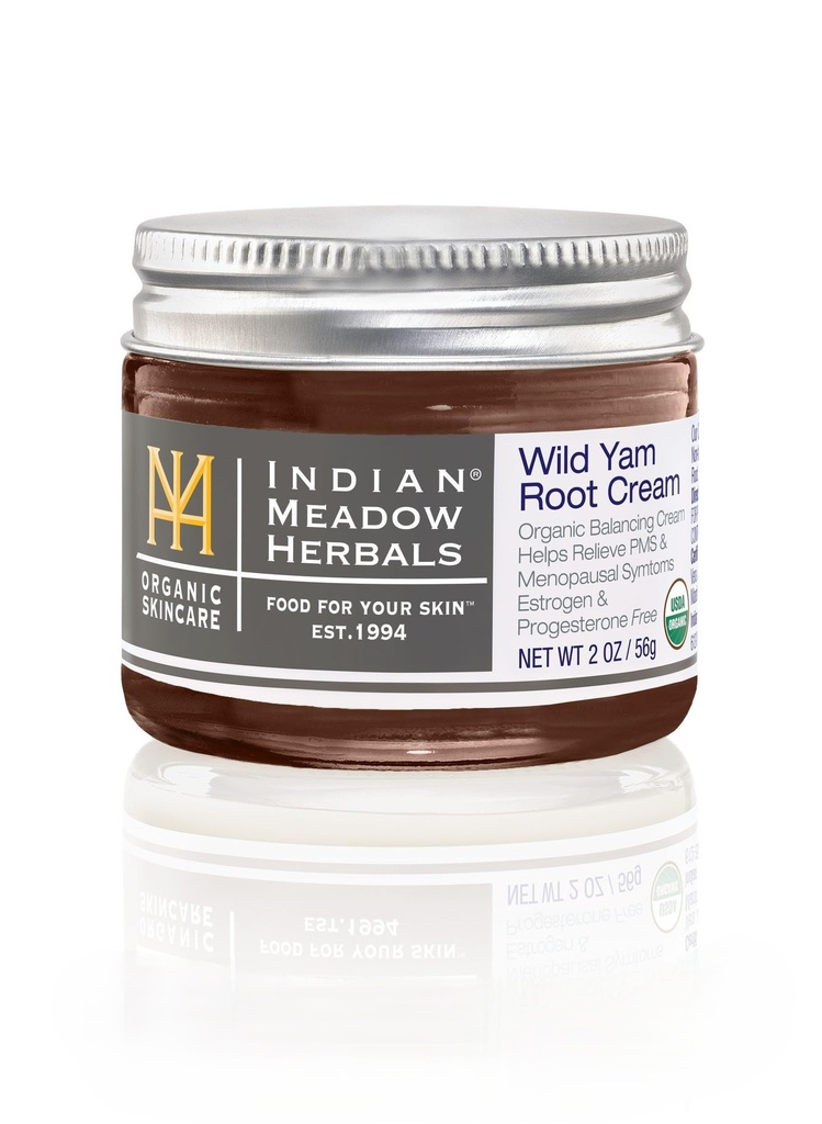 Indian Meadow Herbals Wild Yam Root Cream (2oz) - USDA Certified Organic Balancing Cream for PMS & Menopause Relief - Estrogen & Progesterone-Free. Handmade By US. Woman-owned & Operated Since 1994.