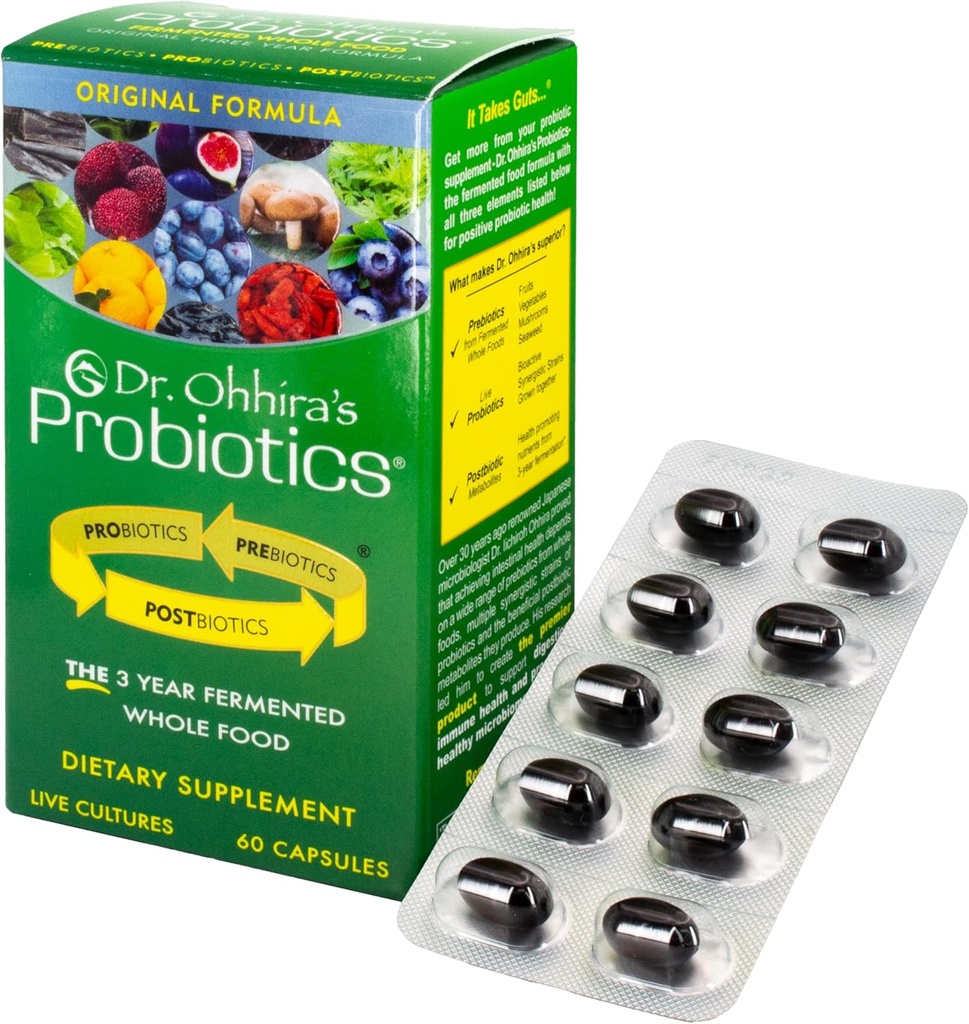 Fórmula original del Dr. Ohhira con Prebióticos fermentados de 3 años, Probióticos activos vivos y el único producto con metabolitos postbióticos, 60 cápsulas