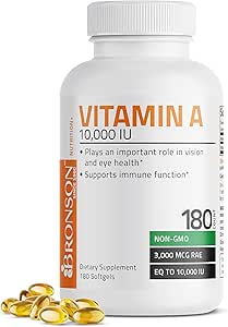 Bronson Vitamina A 10,000 IU Premium Non-GMO Fórmula Apoya Sistema de Visión Saludable &amp; Crecimiento Saludable &amp; Reproducción, 180 Softgels
