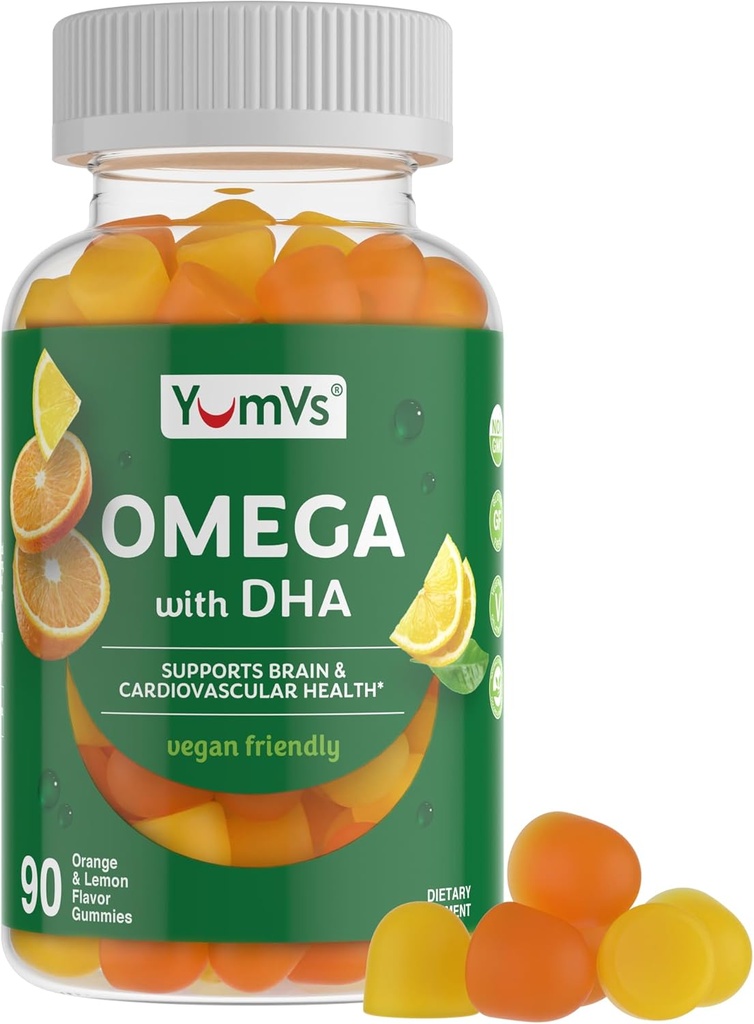 Vegan Omega 3 suplemento Gummies – Algae Oil Plant Based Vegan DHA – Fish Oil Alternative with Flaxseed & Algae – Non-GMO, No Carrageenan – Heart, Brain & Eye Support – Lemon & Orange – 90 Gummies