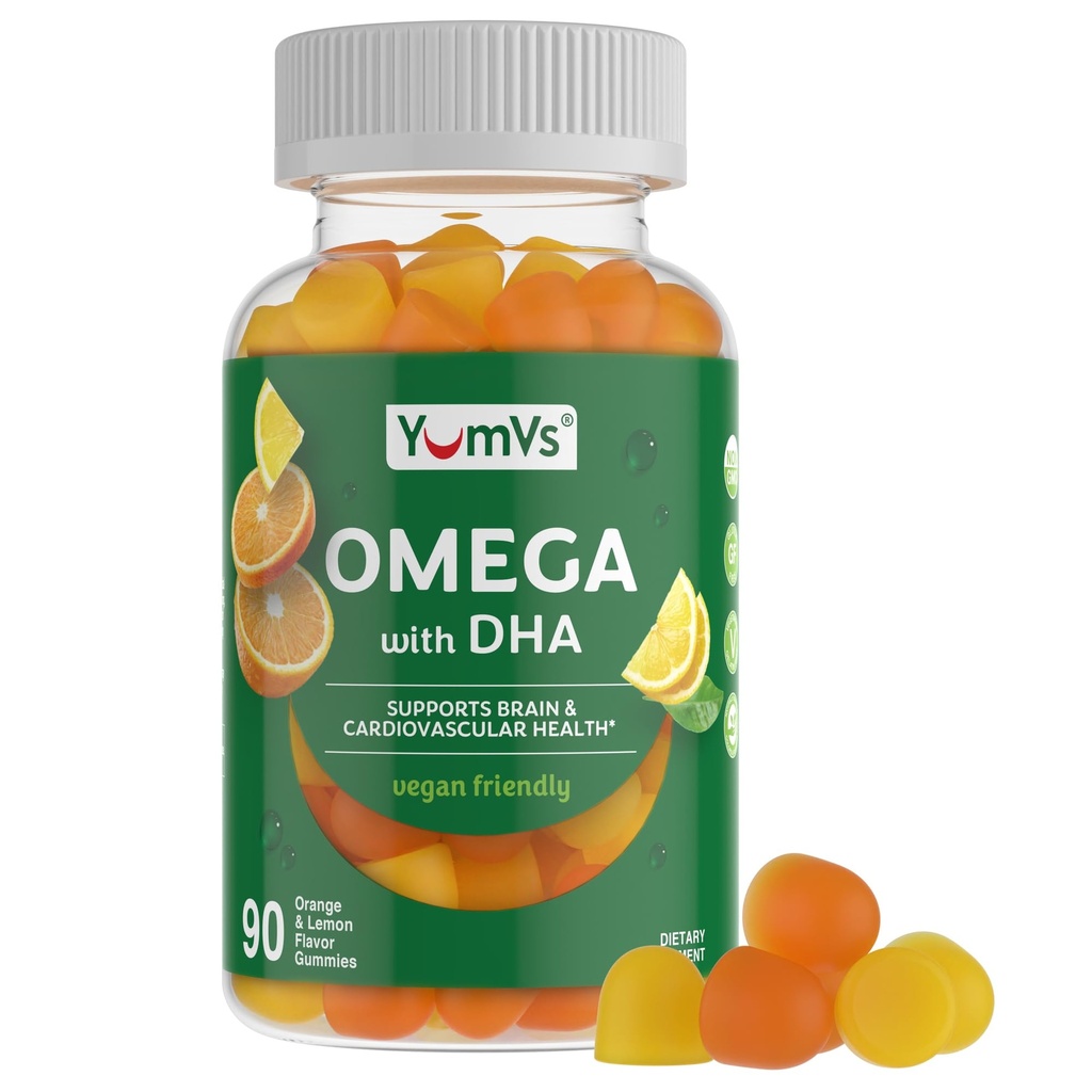 Vegan Omega 3 suplemento Gummies – Algae Oil Plant Based Vegan DHA – Fish Oil Alternative with Flaxseed & Algae – Non-GMO, No Carrageenan – Heart, Brain & Eye Support – Lemon & Orange – 90 Gummies