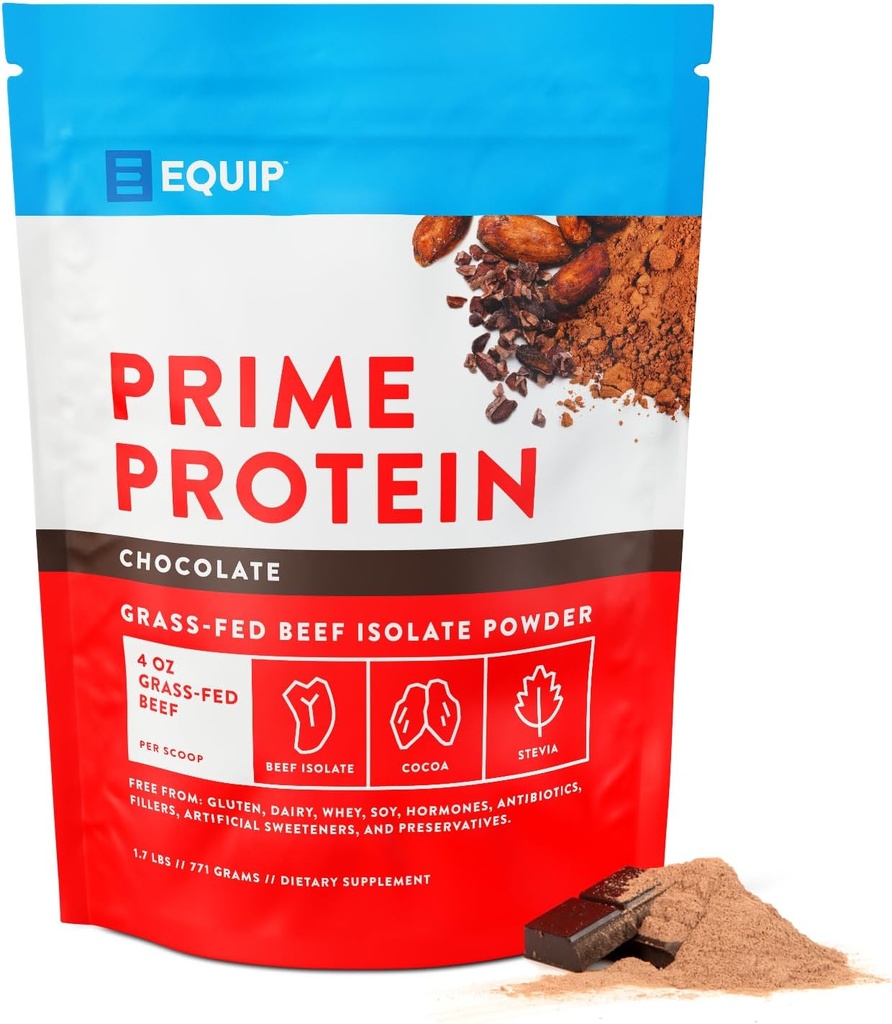 Equip Foods Prime Protein Powder ← Clean, Grass Fed Beef Protein Powder ← Carnivore Protein Isolate ANTE Paleo, Keto Friendly ← Gluten " Dairy Free ← Ayuda a construir " Tisue Reparación ← 30 Servings, Chocolate