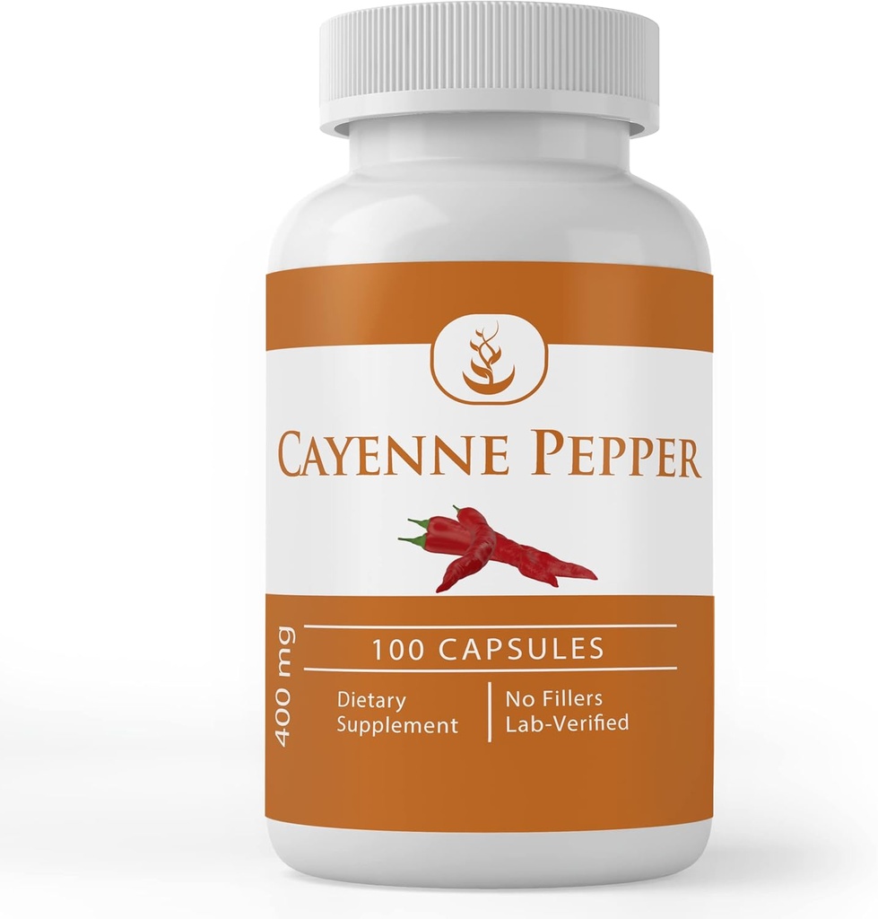 Ingredientes originales puros Cayenne Pepper, (100 capsules) Siempre puro, sin aditivos ni artillería, Lab Verified