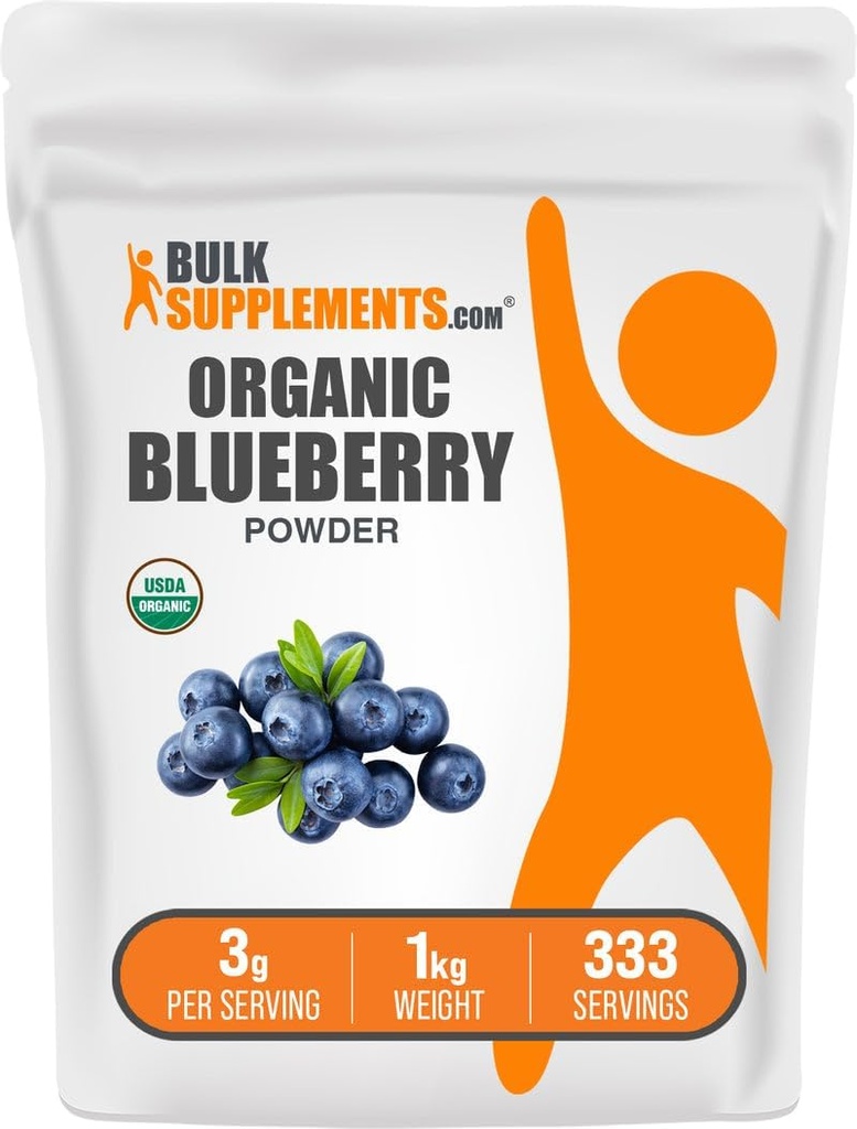 BulkSupplements.com Polvo de arándanos orgánicos - Soporte antioxidante, Suplemento de arándano - Vegan > Gratuito, 3g por ser, 1kg (2,2 libras) (Pack of 1)