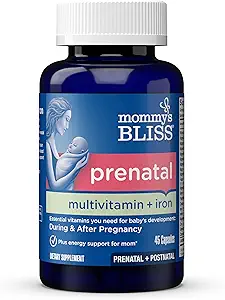 Multivitamínico Prenatal de Mami con Hierro y Ácido Fólico, apoya el desarrollo del bebé + sistema inmunitario de mamá " Niveles energéticos w/ B Vitaminas " Probióticos, Vegan " Gluten Free (45 Servings)