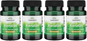 Keratina de Swanson (de lana tibetana) - Suplemento Natural Promoción de Juntas Saludables, Pelo, Piel &amp; Nails - Ayuda Tissues Conectivos Saludables Nourish - (60 cápsulas, 50 mg cada uno) (4 paquete)