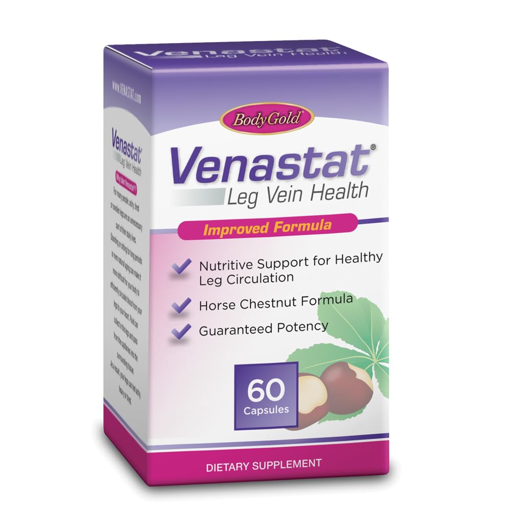 Body Gold Venastat - Leg Vein Support Supplements, Horse Chestnut Supplements, Herbal Circulatory Support with Diosmin for Men &amp; Women, Healthy Blood Flow & Circulation - 60 Veggie Capsules