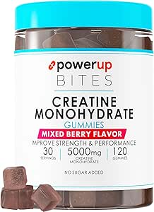 Cretina Monohydrate Gummies for Men &amp; Women, 100% Creatine Mixed Berry Gummies, 5g por Serving + Vegan, Sugar Gratis + Fuerza, Energía, Muscle & Booty Gain - 120 Conde