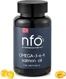 NFO Omega 3 6 9 Salmon Oil [120 Mini Softgels] Premium Norwegian Omega 369 Fish Oil Capsules, EPA de alta potencia, DHA &amp; DPA en forma de triglicérida natural, Fishoil Complex con Amino Acids