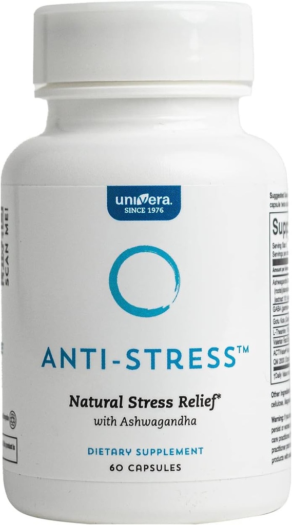 Univera Anti-Stress, Stress Relief Supplement, Ashwagandha, GABA, L-Theanine, & Gotu Kola, 60 Count, Capsules