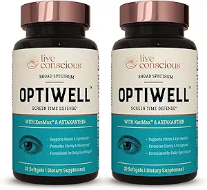 Vitaminas Oculares en Vivo Seleccionar AREDS 2 Ingredientes con Vitamina E, Lutein y Astaxanthin - OptiWell Eye Health Suplemento y Blue Light Support (2 Pack)