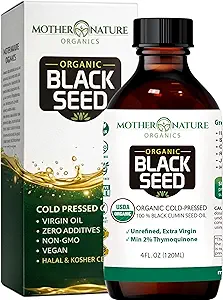 Madre Naturaleza USDA Orgánica de semillas negras – Cold Presionado, sin refinar & Vegan Nigella Sativa, High Thymoquinone (2%+), Omega 3 6 9 para Immune, Conjunto " Apoyo al Corazón, Piel " , No GMO, 4oz