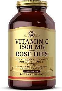 Solgar Vitamina C 1500 mg con Rose Hips, 180 Tablets - Antioxidante &amp; Immune Support - Salud general - Soportes Esquí saludable &amp; Juntas - No GMO, Vegan, Gluten Gratis, Dairy Free, Kosher - 180 Serviciones