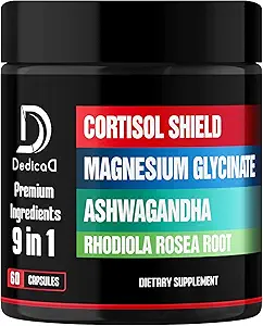9in1 Cortisol Shield - Magnesium Glycinate & Ashwagandha with Rhodiola, Phosphatidylserine, Passion Flower, L-Theanine, Apigenin, Licorice, Magnolia - Rest Well & Mood Balance - 60 Count