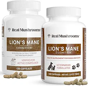 Real Mushrooms Lions Mane for Humans (120ct) and Pets (120ct) - Bundle for Cognition & Immunity - Vegan, Non-GMO, Gluten-Free, Grain-Free Mushroom Extract Suplementos