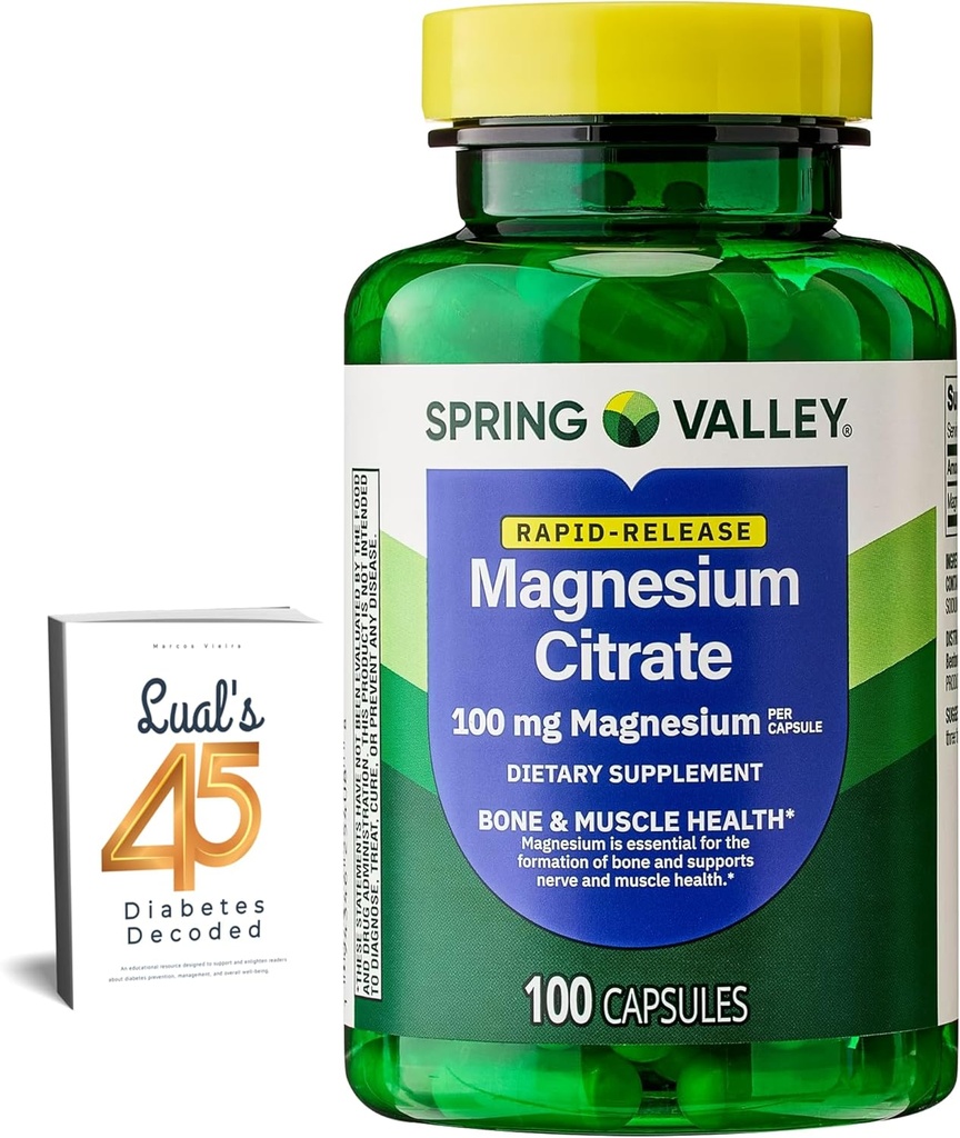 Spring Valley Magnesium Citrate ← Citrato de Magnesio 1000mg Capsules ← Mejor suplemento de magnesio para las mujeres ← Magnesium Pill  100 mg, 100 cápsulas Agrupar con 45 diabetes de Lual